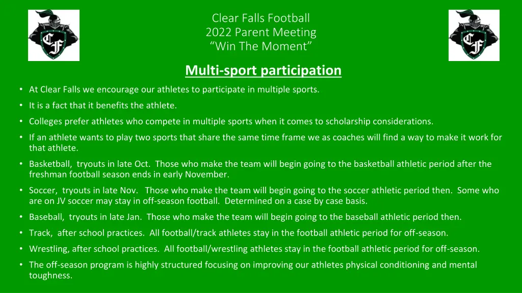 clear falls football 2022 parent meeting 8