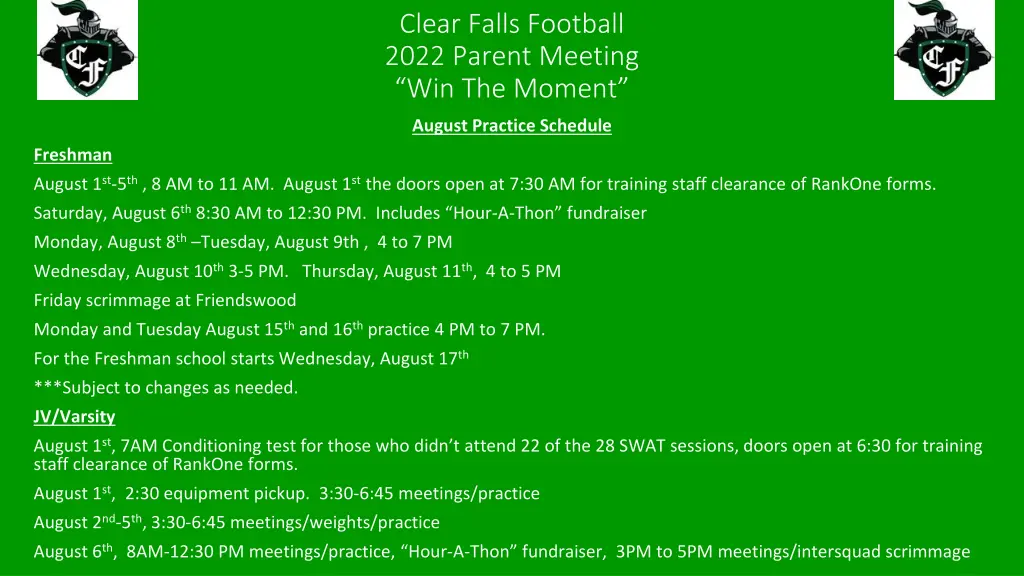 clear falls football 2022 parent meeting 9