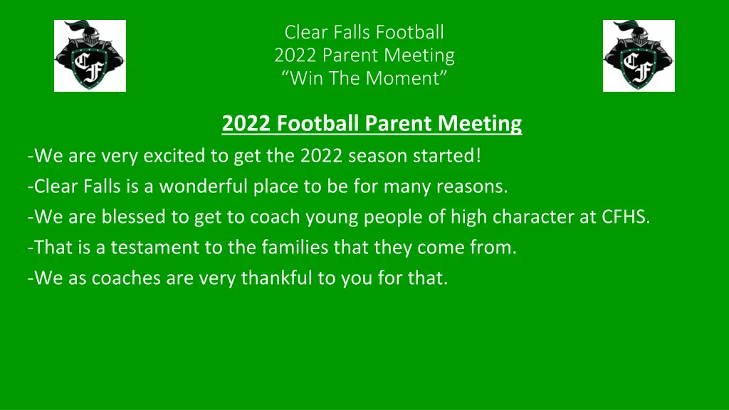 clear falls football 2022 parent meeting