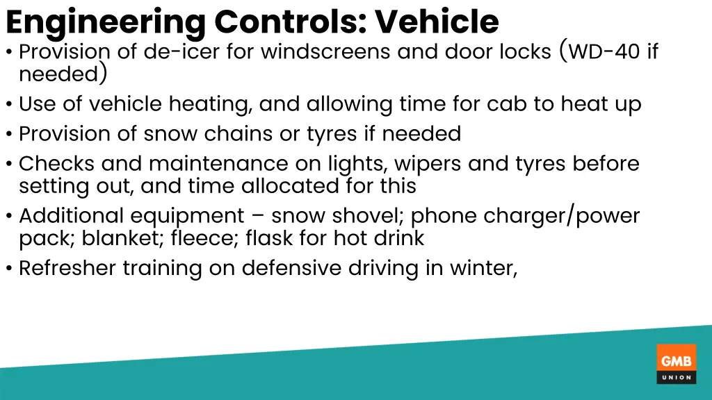 engineering controls vehicle provision of de icer