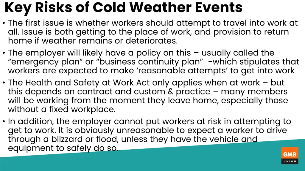 key risks of cold weather events the first issue