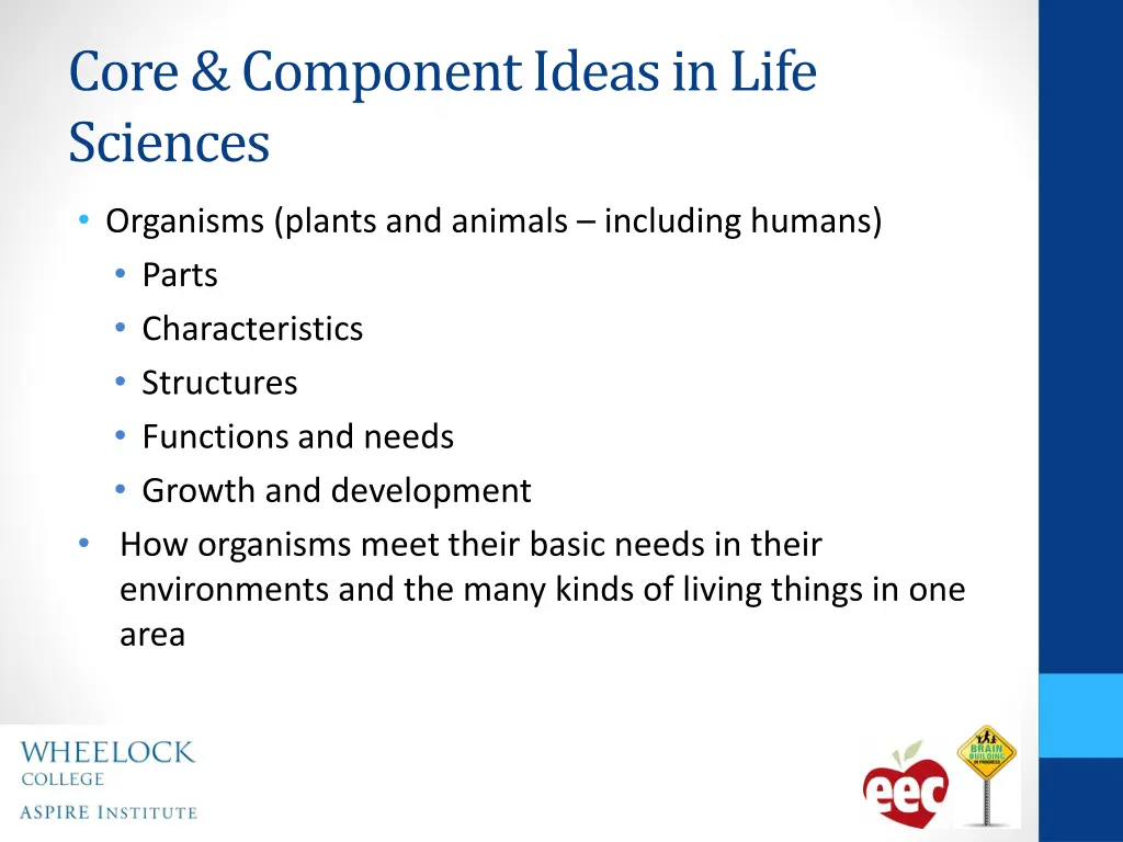 core component ideas in life sciences