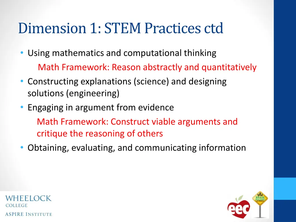 dimension 1 stem practices ctd