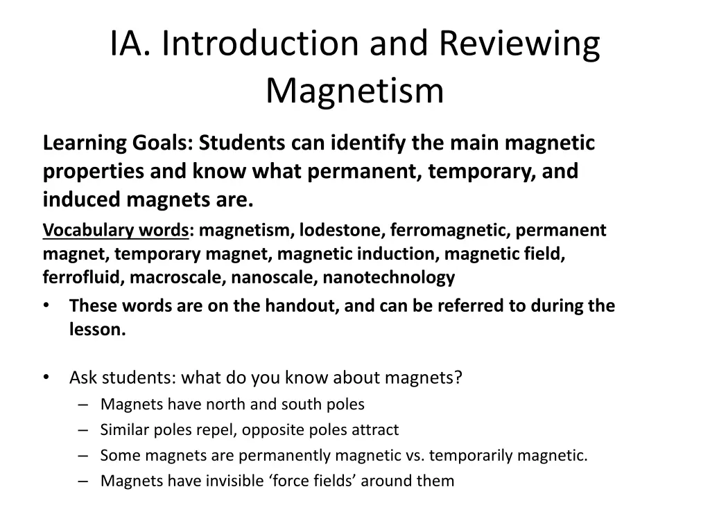 ia introduction and reviewing magnetism