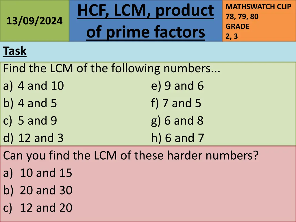 hcf lcm product of prime factors 13