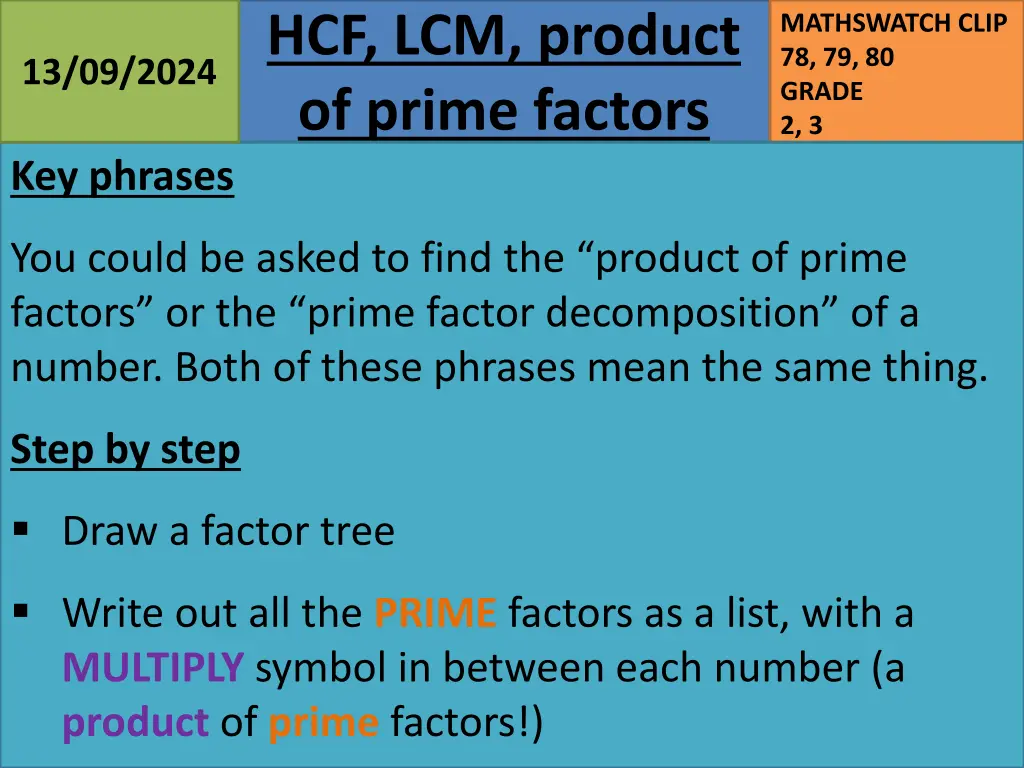 hcf lcm product of prime factors 22