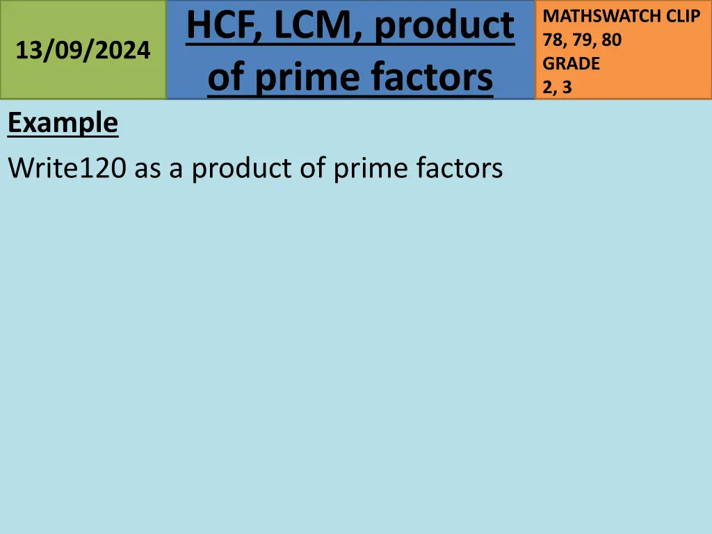 hcf lcm product of prime factors 24