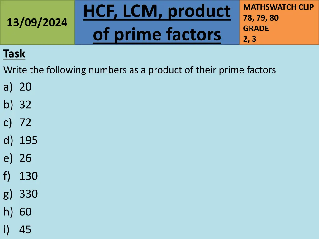 hcf lcm product of prime factors 25