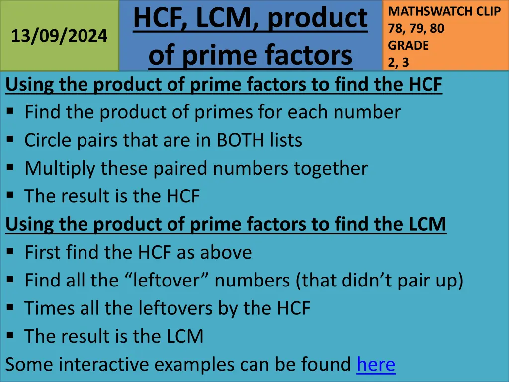 hcf lcm product of prime factors 27