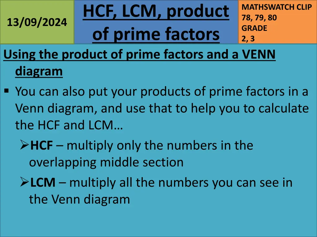 hcf lcm product of prime factors 39