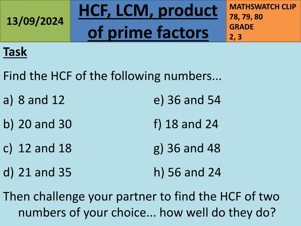 hcf lcm product of prime factors 6