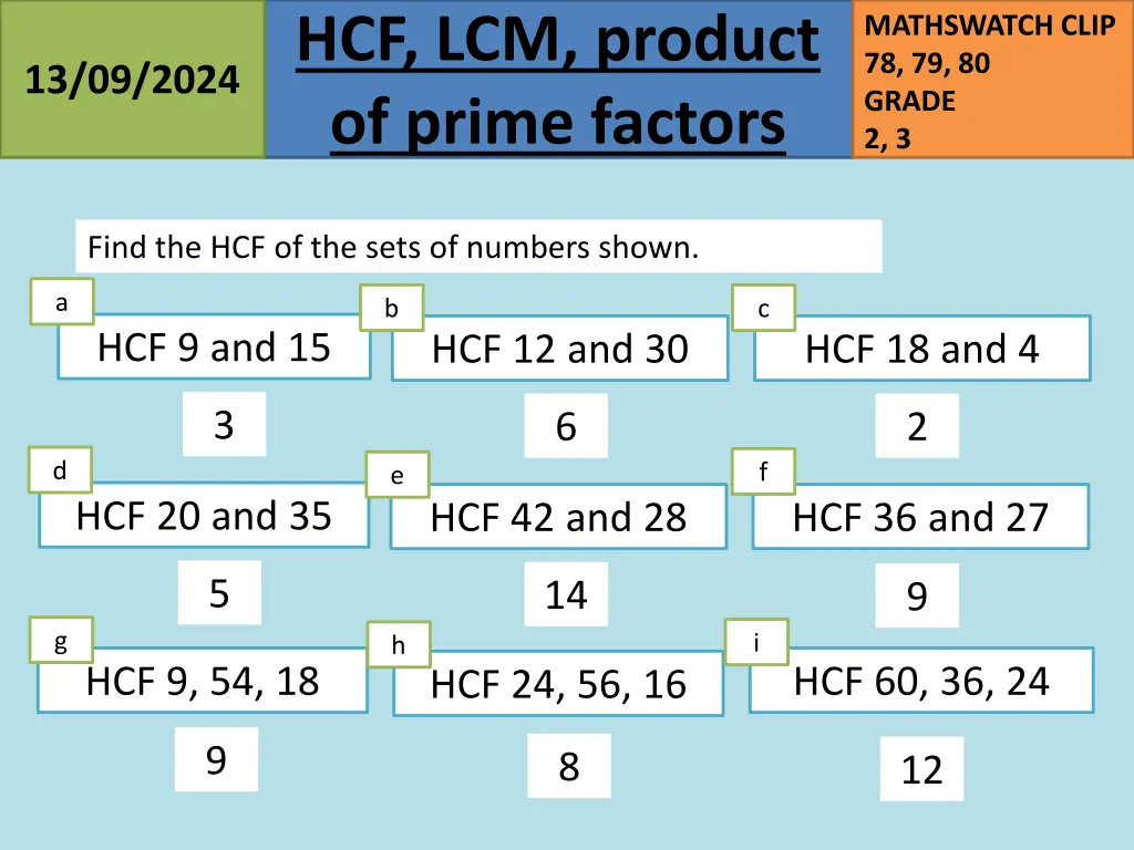 hcf lcm product of prime factors 7