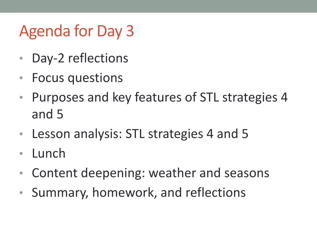 agenda for day 3