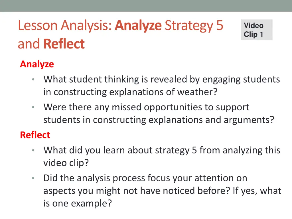 lesson analysis analyze strategy 5 and reflect