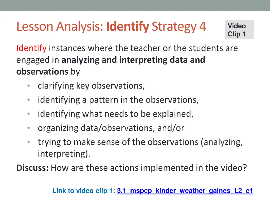 lesson analysis identify strategy 4