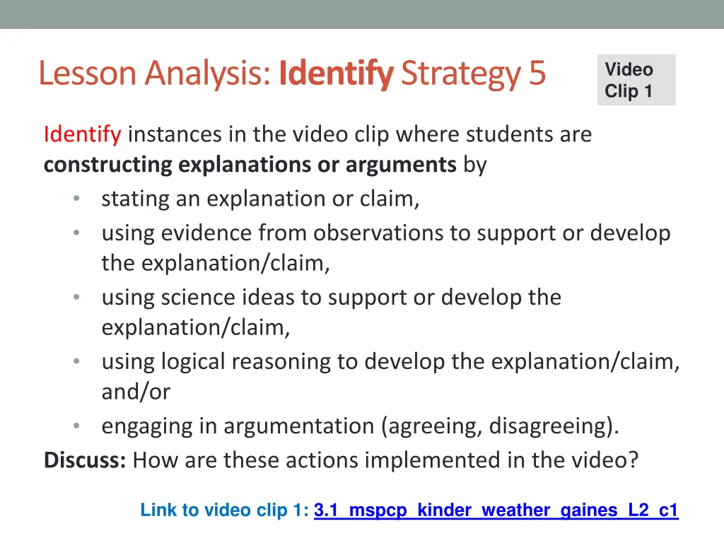 lesson analysis identify strategy 5