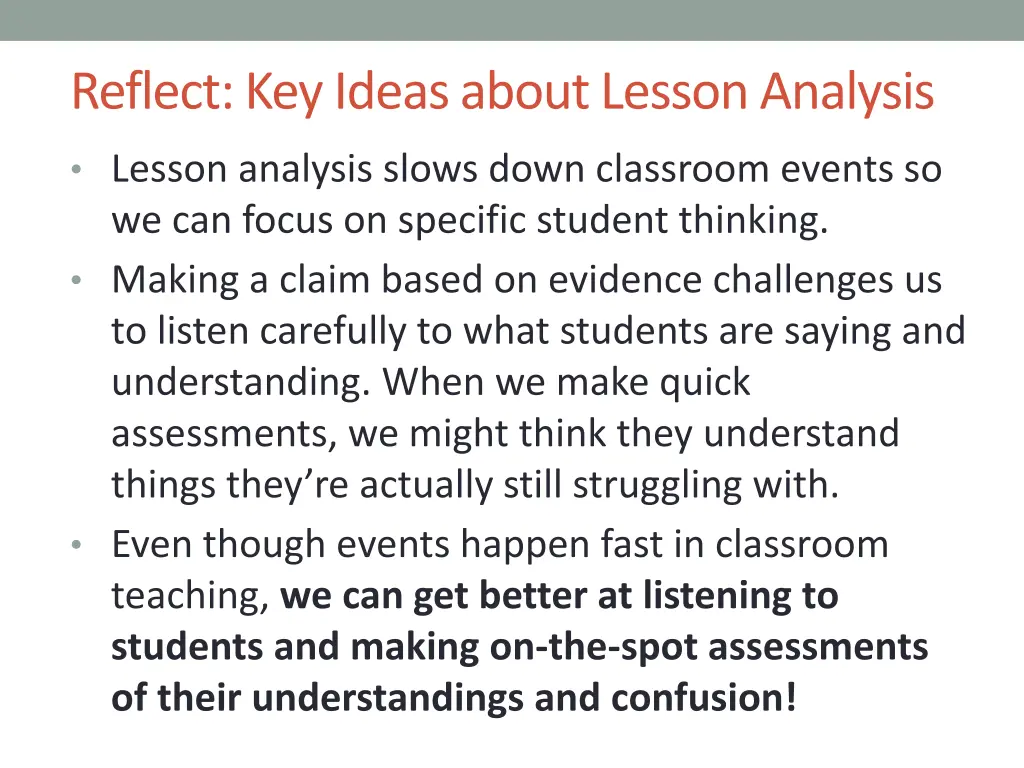 reflect key ideas about lesson analysis