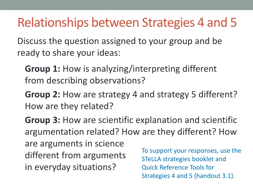 relationships between strategies 4 and 5