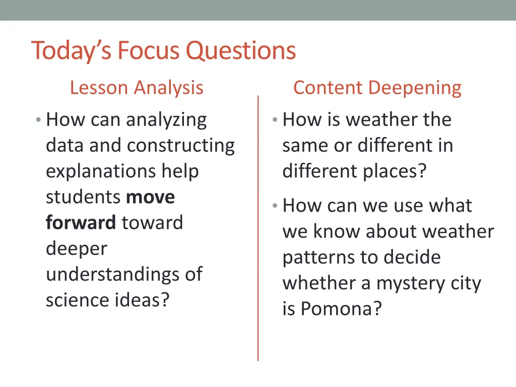 today s focus questions