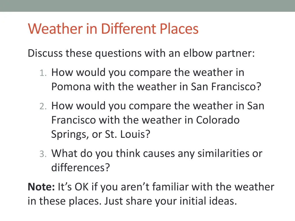 weather in different places