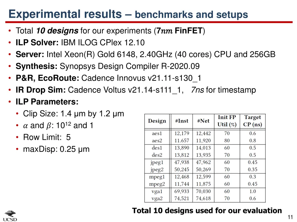 experimental results benchmarks and setups