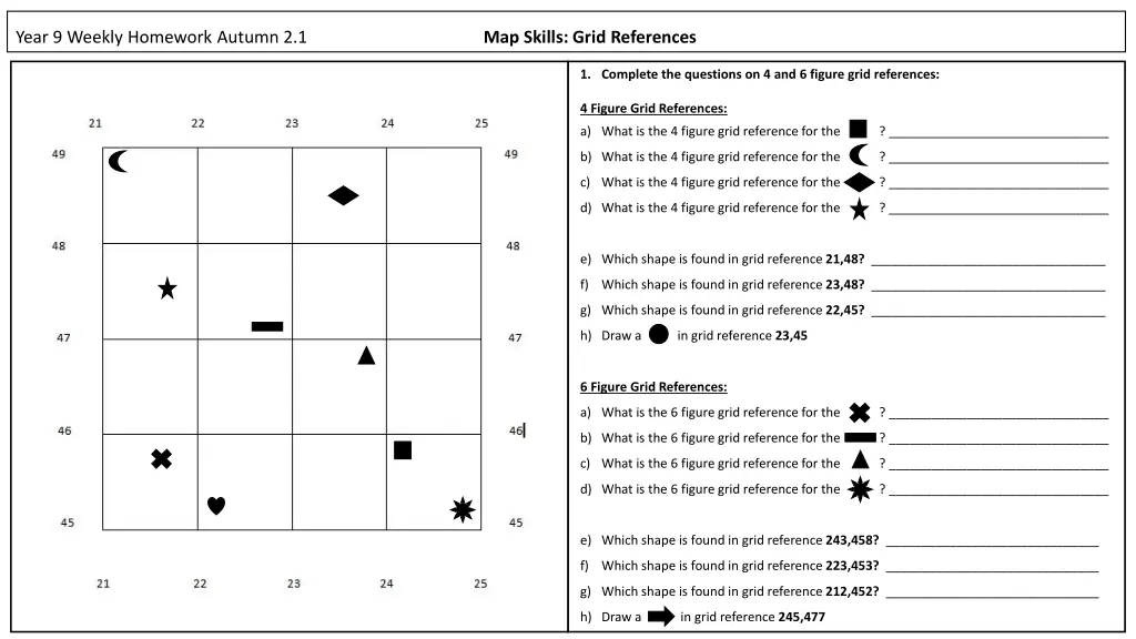 year 9 weekly homework autumn 2 1 map skills grid