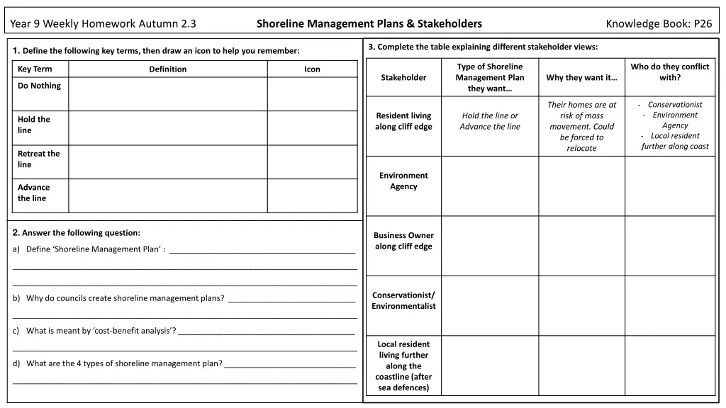 year 9 weekly homework autumn 2 3