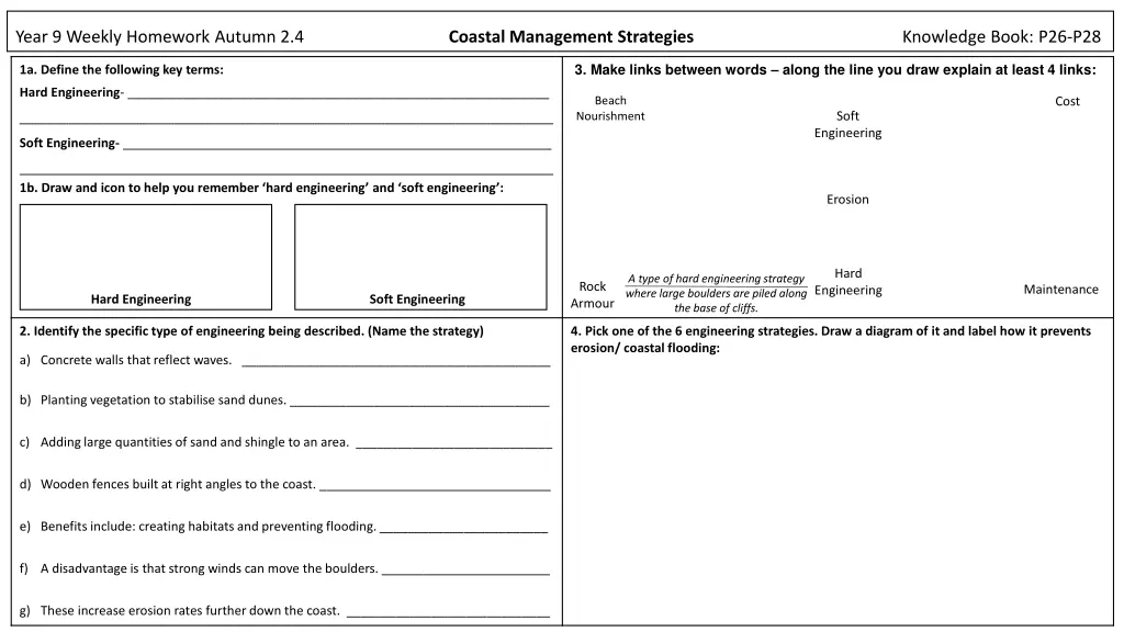 year 9 weekly homework autumn 2 4 coastal