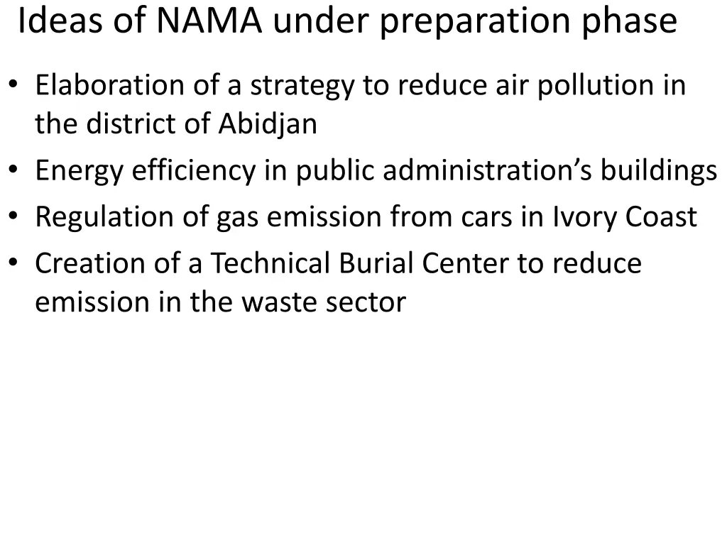 ideas of nama under preparation phase