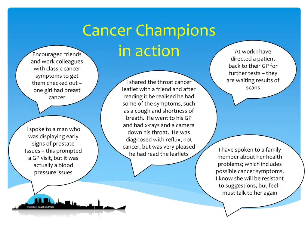 cancer champions in action and work colleagues