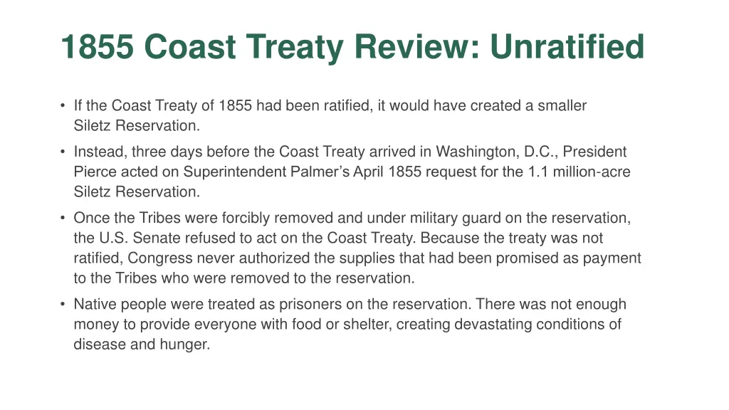 1855 coast treaty review unratified