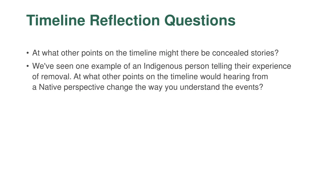 timeline reflection questions