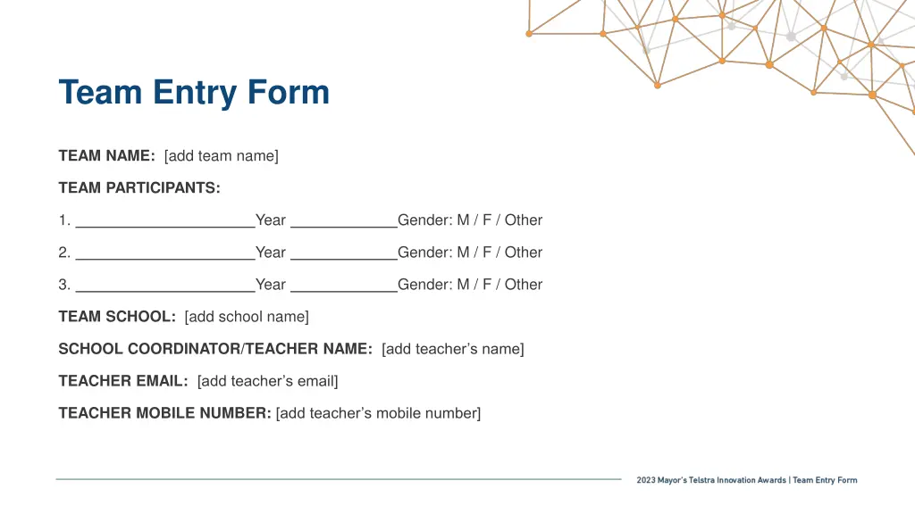 team entry form