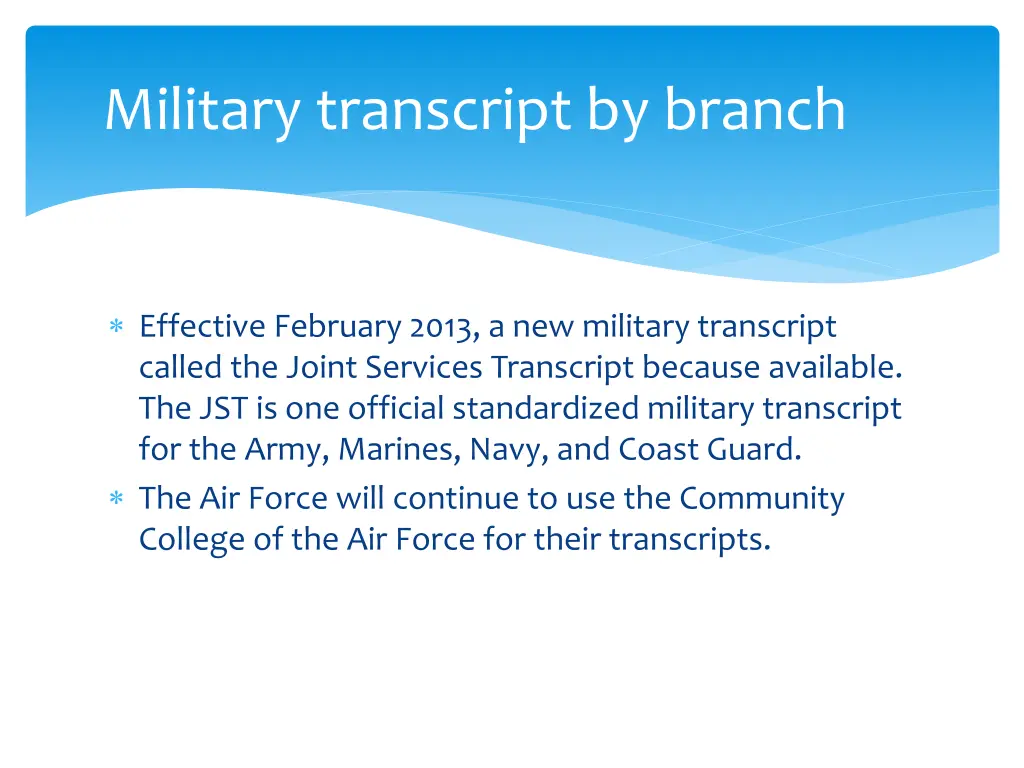 military transcript by branch