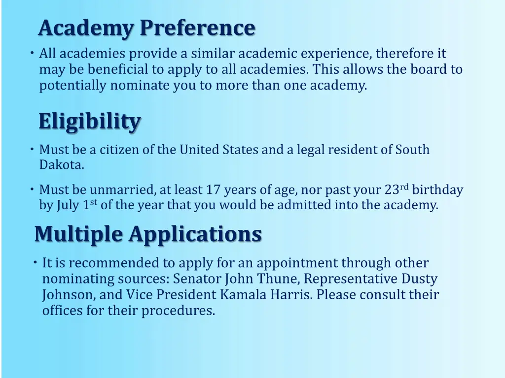 academy preference