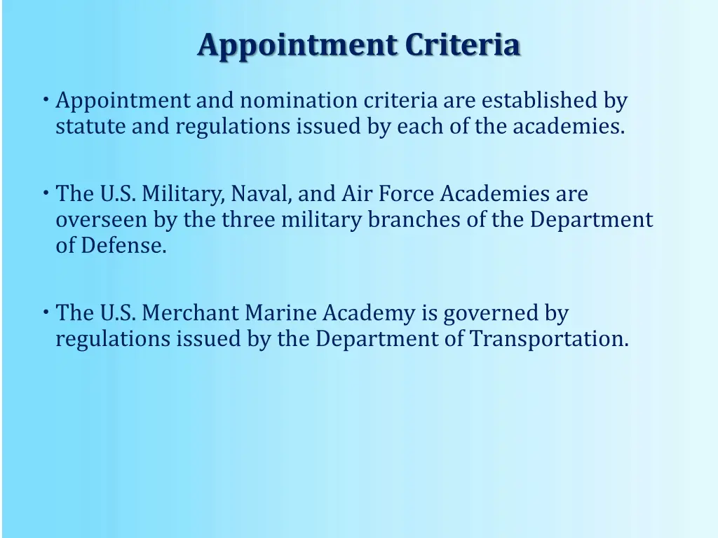 appointment criteria