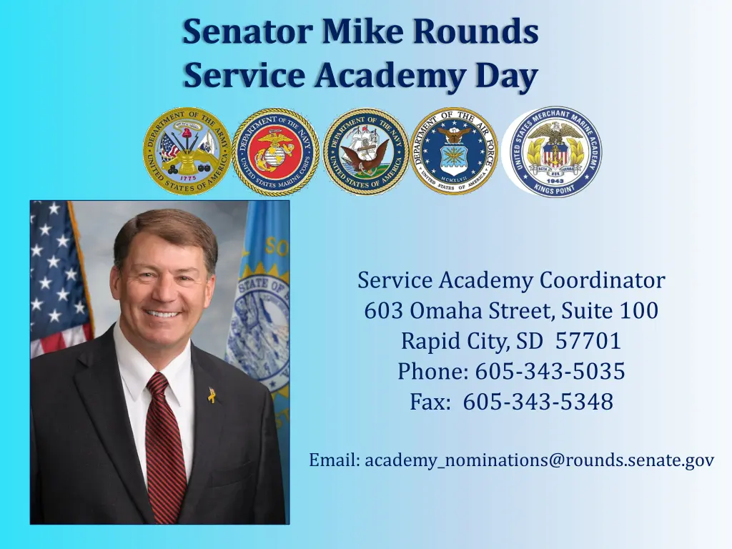 senator mike rounds service academy day 1