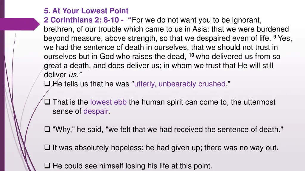 5 at your lowest point 2 corinthians