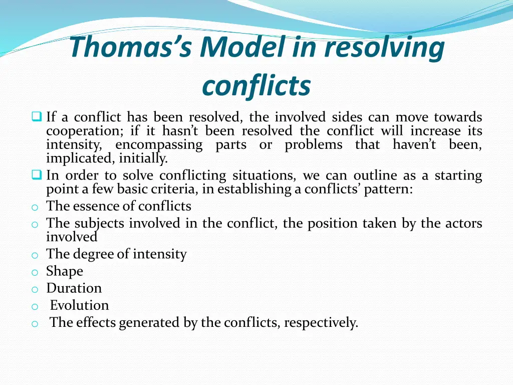 thomas s model in resolving conflicts