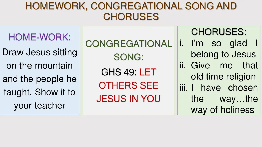 homework congregational song and choruses