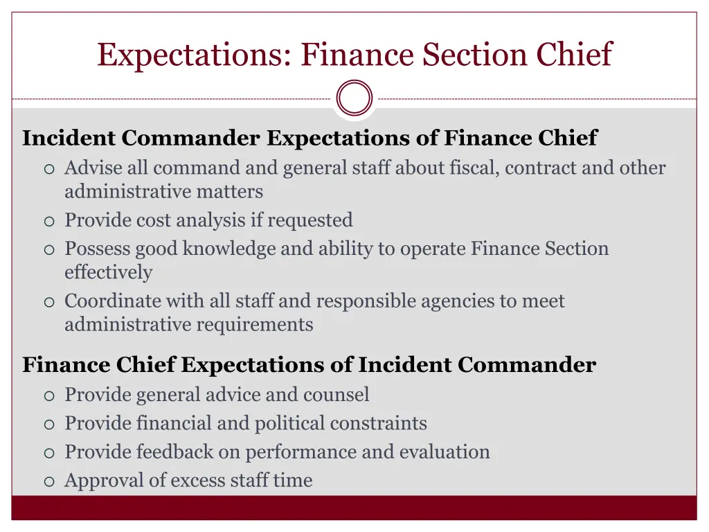 expectations finance section chief