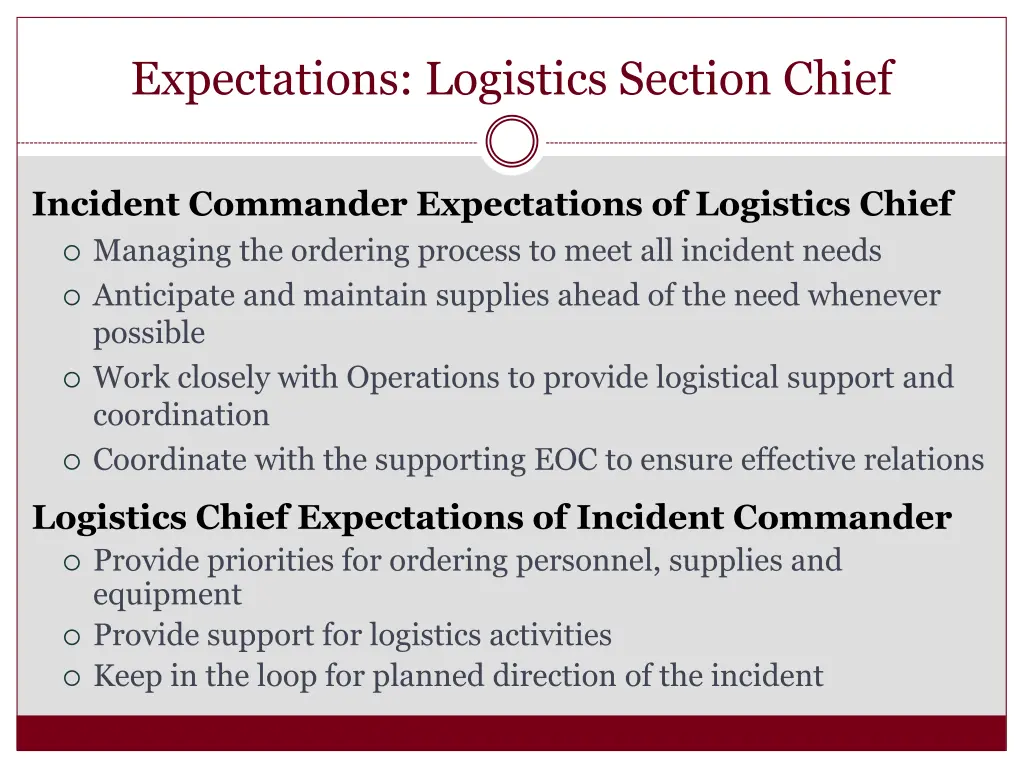 expectations logistics section chief