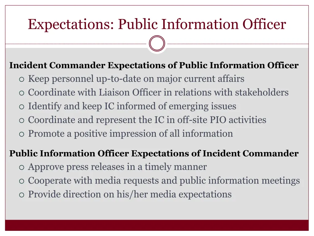 expectations public information officer