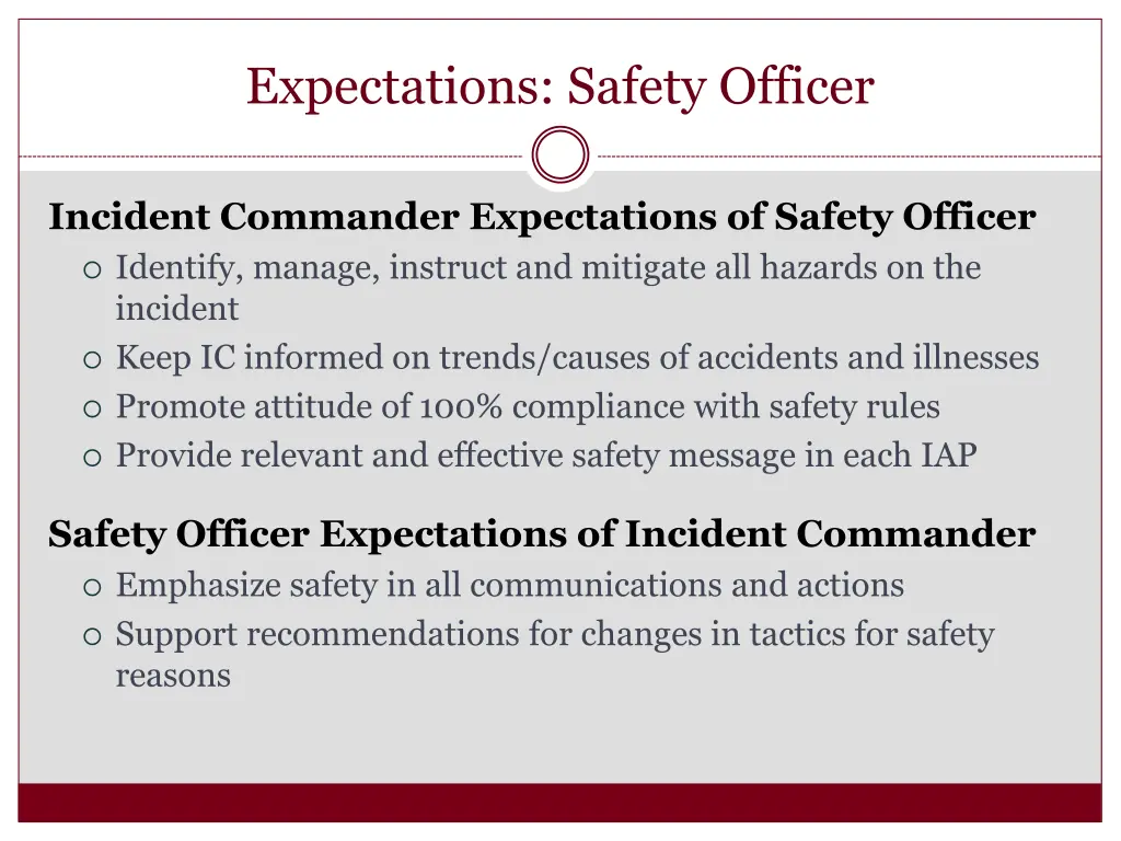 expectations safety officer