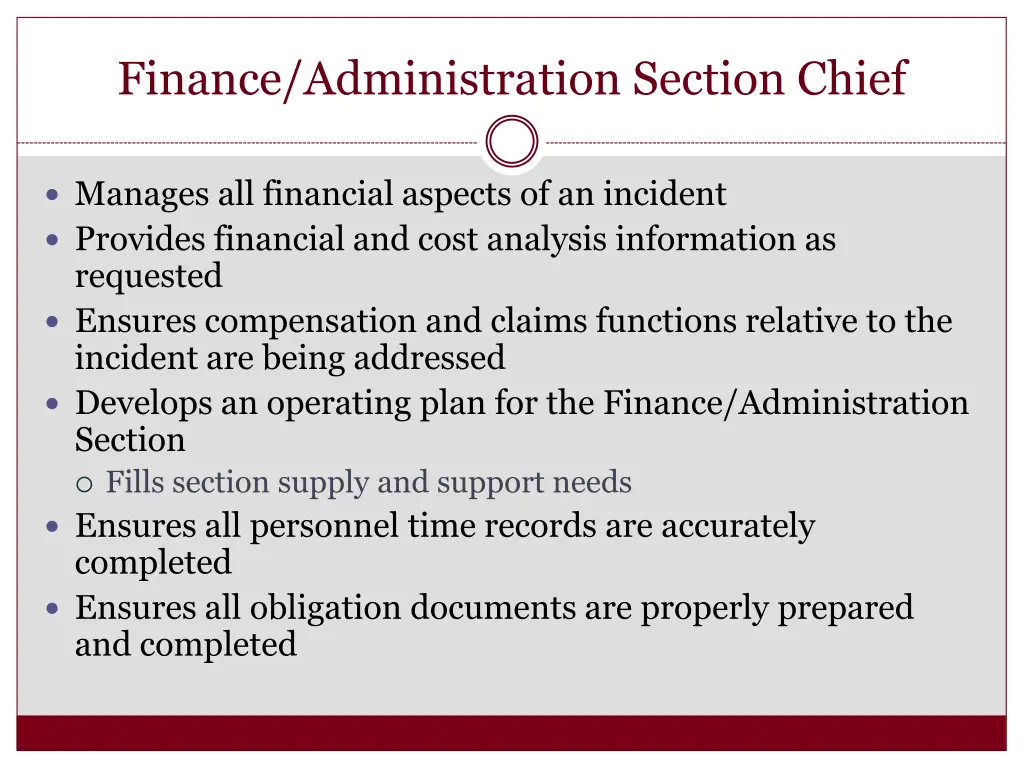 finance administration section chief