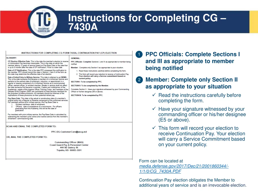 instructions for completing cg 7430a