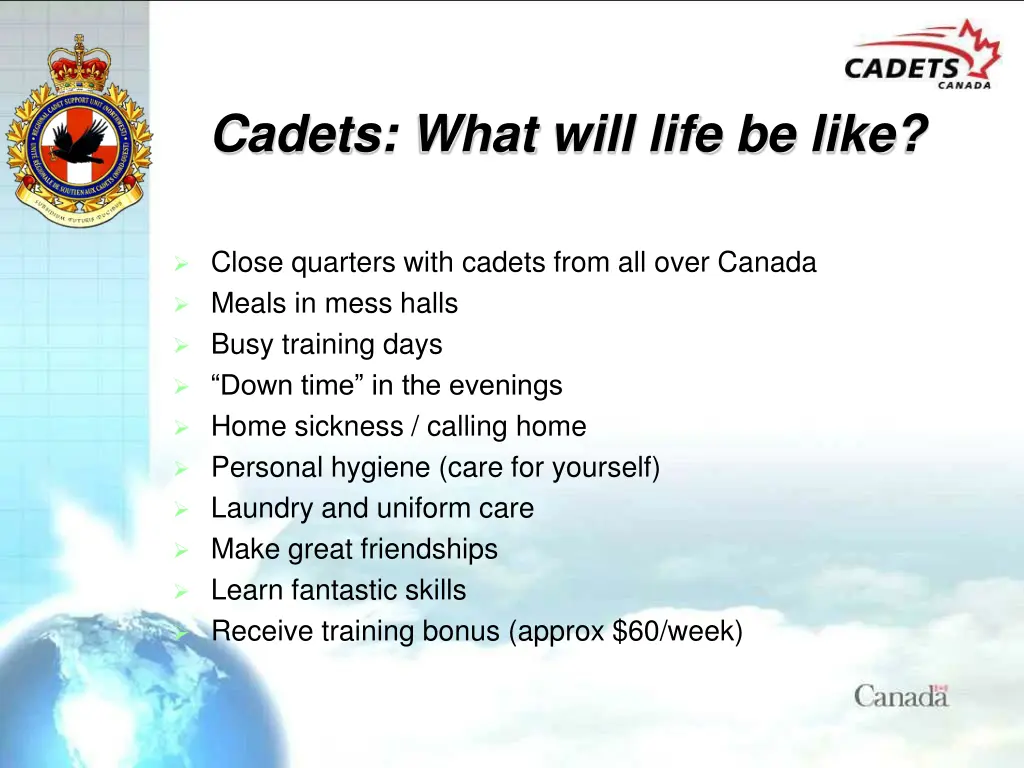 cadets what will life be like