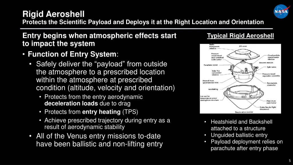 rigid aeroshell protects the scientific payload