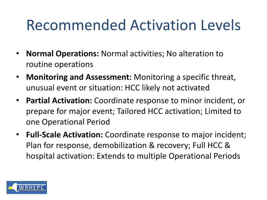 recommended activation levels