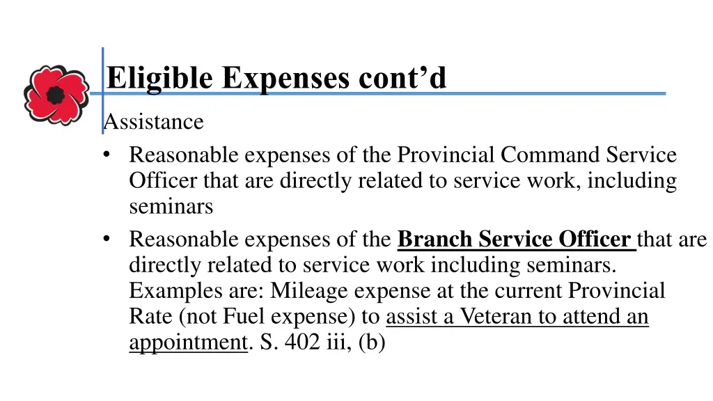 eligible expenses cont d